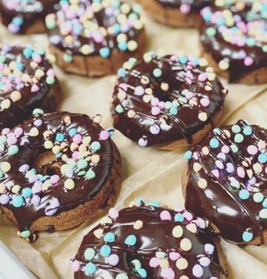Gluten Free Cosmic Chocolate Donuts. at Apothica Cafe in Cumberland