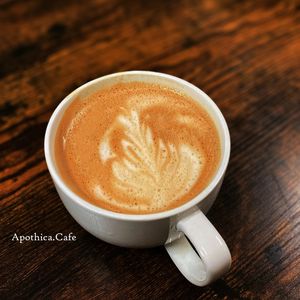 Oat milk cappuccino at Apothica Cafe in Cumberland