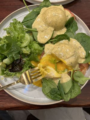 Eggs Benedict.  Vegan  at Apothica Cafe in Cumberland