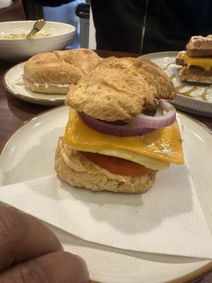 Fuego Breakfast Sandwich on a biscuit   at Apothica Cafe in Cumberland
