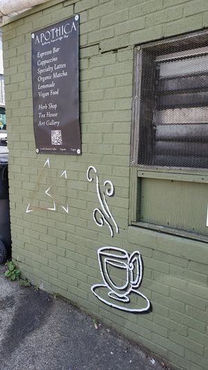 outside at Apothica Cafe in Cumberland