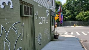 outside at Apothica Cafe in Cumberland