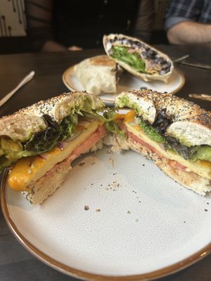 The fuego on an everything bagel at Apothica Cafe in Cumberland