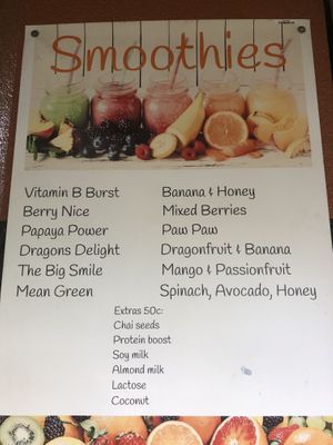 Smoothie menu  at Babinda Kool Spot Cafe in Babinda