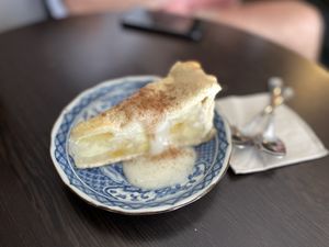 Applecake with vanilla sauce  at La Bohême in Cordoba