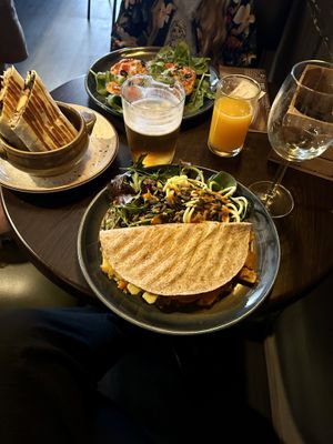 vegan tortilla, haddock and quesadilla  at La Bohême in Cordoba