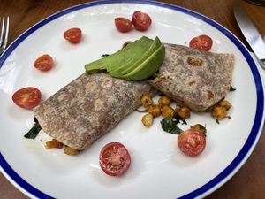 Whole wheat flour tortilla with fried chickpies   at La Cueva del Chango in Playa Del Carmen