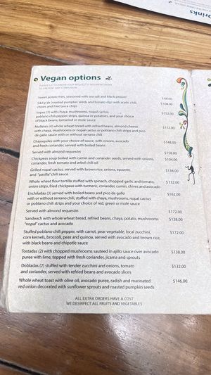 Speisekarte  at La Cueva del Chango in Playa Del Carmen