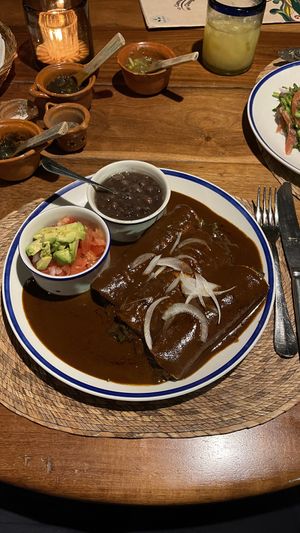 Enchiladas with mole sauce #Veganuary at La Cueva del Chango in Playa Del Carmen