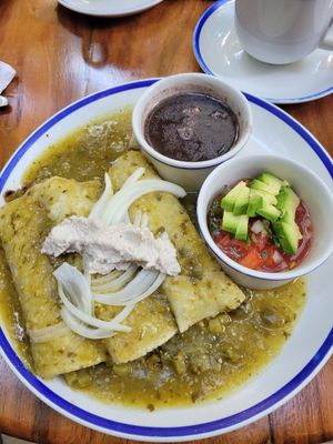 Green Enchiladas with Cactus at La Cueva del Chango in Playa Del Carmen