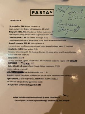 Fresh pasta (mains) menu  at Pastan Barbican in London