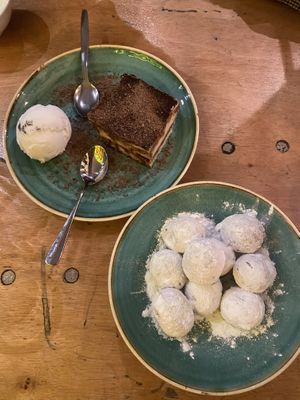 tiramisu and donut balls  at Pastan Barbican in London