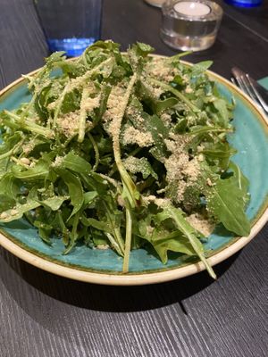 Green salad and cachew parmesan  at Pastan Barbican in London