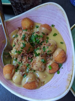 Fried gnocchi with cheese sauce at Pastan Barbican in London