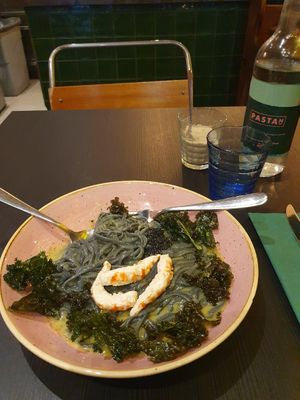 Can't remember the name but was with shrimpz, crispy kale and dill sauce at Pastan Barbican in London