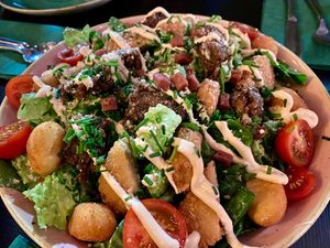 Shittake mushroom salad with deep-fried gnocchi at Pastan Barbican in London
