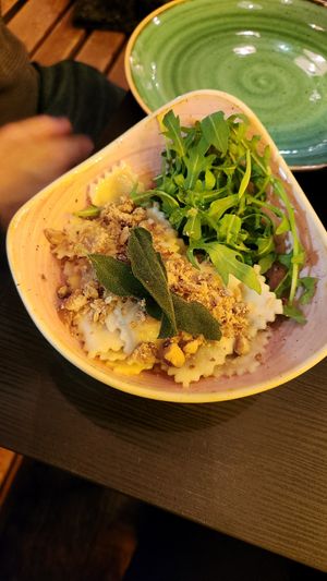 Mushroom ravioli entree at Pastan Barbican in London