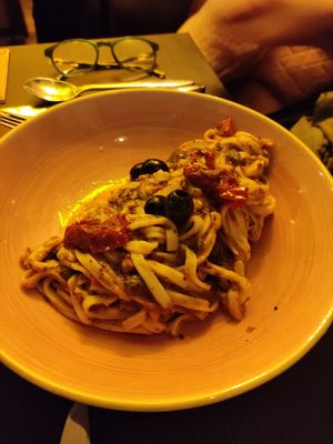 Olive paste and tomato pasta at Pastan Barbican in London