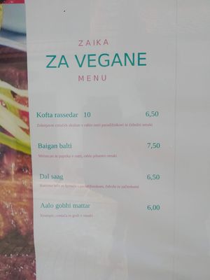 Vegan menu at Zaika in Ljubljana
