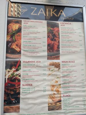 Vegan menu at Zaika in Ljubljana