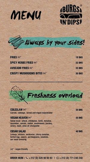 Menu 4 at Burgers N Dips in Casablanca