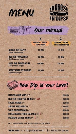 Menu 3 at Burgers N Dips in Casablanca