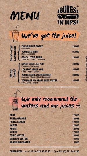 Menu 5 at Burgers N Dips in Casablanca