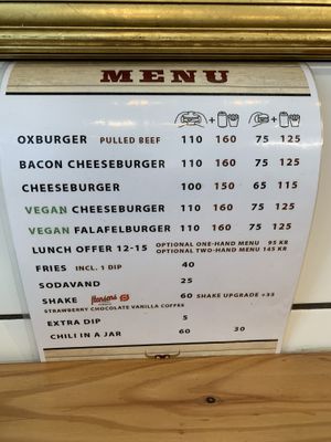 Two vegan options on the menu  at Kristinedal Burgers in Copenhagen