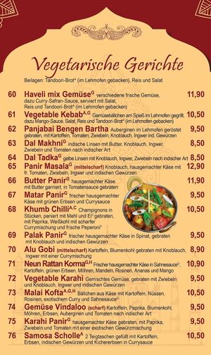 veg. main dishes at Haveli in Wolfsburg