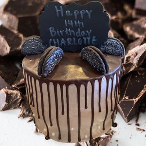 Vegan chocolate cake with drip & Oreos  at Casa de Vegan in Riverside