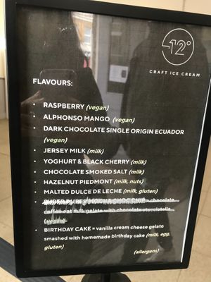 Menu at Minus 12° Craft Ice Cream in South East London