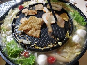 Vegetarian mookata with barbecue and soup area for cooking at Vegetarian THAI Sukata 素烧烤 in Central Singapore