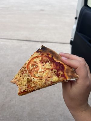 Vegan Margherita, crust is thin and a bit burned  at Western Woodfired Pizza in Denham