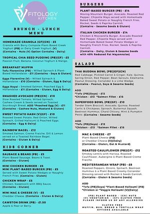 Lunch menu at Fitology Kitchen in Chislehurst