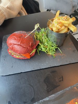 Plant-Based Burger with Naughty French Fries #Veganuary at Fitology Kitchen in Chislehurst
