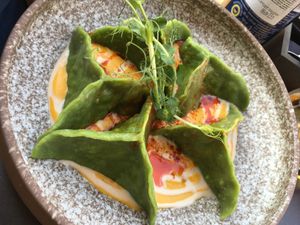 Ravioli with lentils, shiitake and walnuts  at Novabistro in Minsk