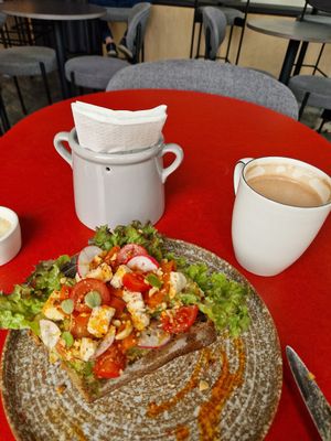 Morning menu: toast with vegan cheese and guacamole at Novabistro in Minsk