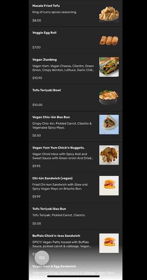 Vegan menu part 2 at K Tea Cafe in Sunnyvale