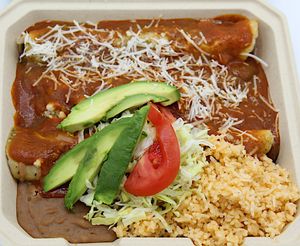Enchiladas Your Way!
Three enchiladas with your choice of proteins, cheese, sauce & tortillas. Served with Spanish rice, refried pinto beans, fresh garnish, and guacamole. Mix & ma at Plant Base Cafe in Santa Fe