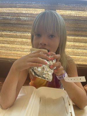 Kiddo loved her vegan refried beans and rice burrito with chips and a drink.   at Santiago's Taco Shop in Lake Arrowhead