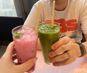 Matcha Latte and Strawberry Milk  at 2foods - Shibuya Loft in Tokyo