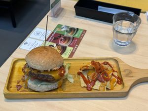 Spicy burger with tasty nacho sidekick   at 2foods - Shibuya Loft in Tokyo