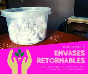 También recibimos los contenedores que tengas de más, limpios y con tapa :3 at Kuju - Comida Vegana in San Luis Potosi