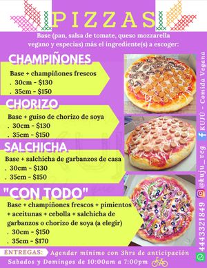 Menú de pizzas (entregas solo sábados y domingos) at Kuju - Comida Vegana in San Luis Potosi