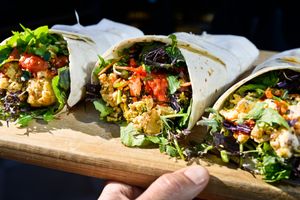 Falafel, tofu & egg wraps at Pure Pulp in Christchurch