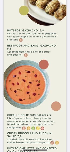 Menu at PÖTSTOT in Barcelona