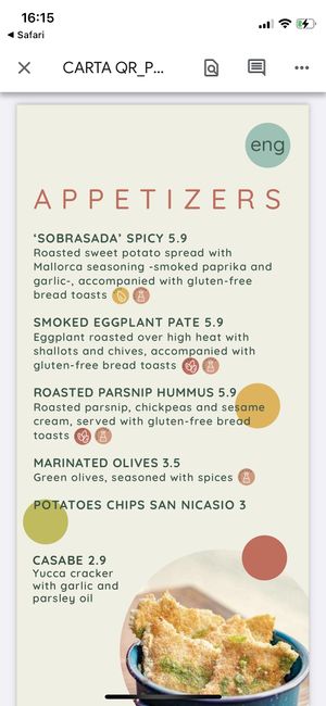 Menu at PÖTSTOT in Barcelona