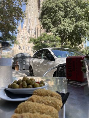 Olives croquettes and views at PÖTSTOT in Barcelona