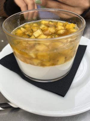 Mangoes, basil, cream (coconut I believe)—mind blowing   at PÖTSTOT in Barcelona