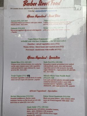 Vegan options  at Berber Street Food in New York City